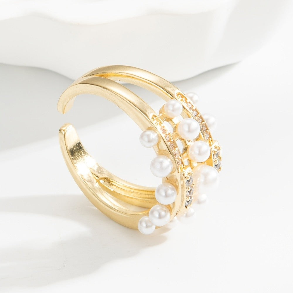 Boho Adjustable Cluster Pearl Ring