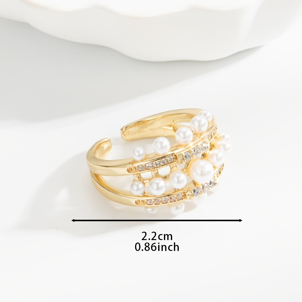Boho Adjustable Cluster Pearl Ring