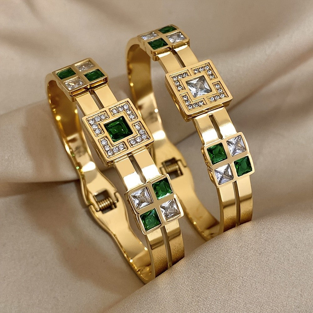 18k Elegant Square Gem Cuff Bracelet