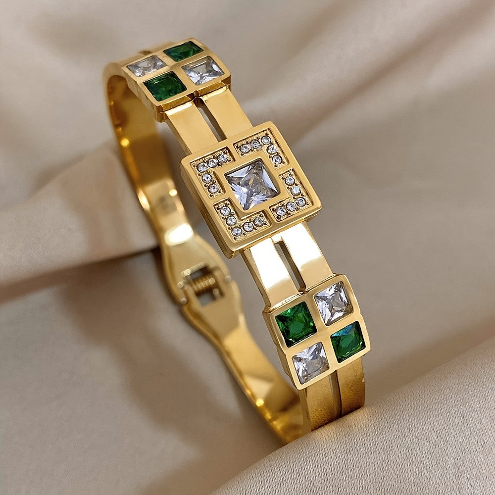 18k Elegant Square Gem Cuff Bracelet