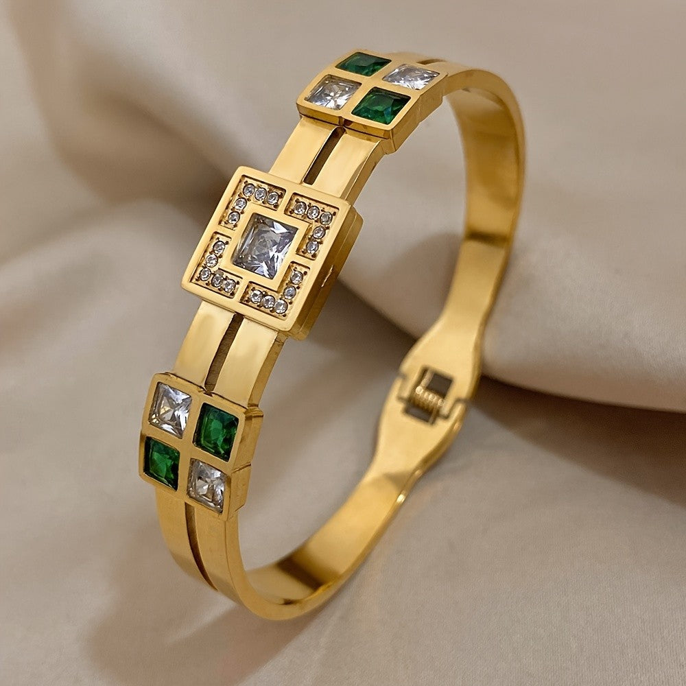 18k Elegant Square Gem Cuff Bracelet