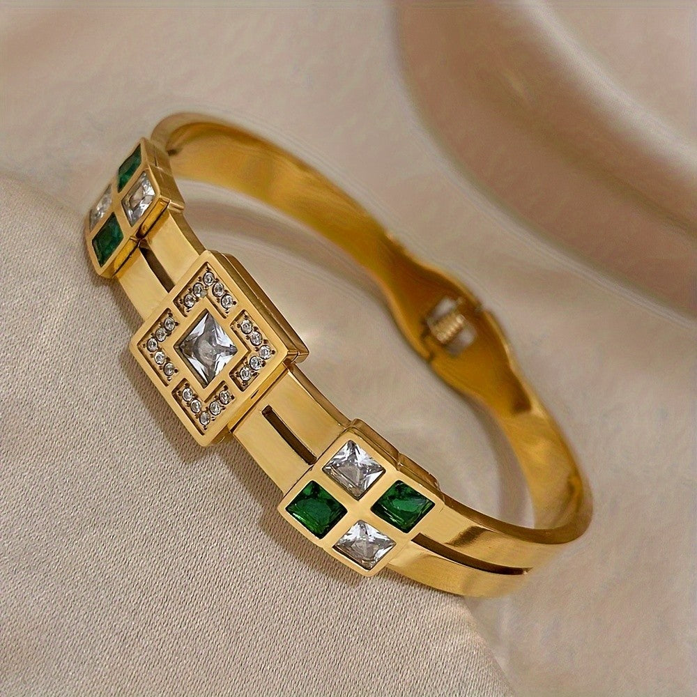 18k Elegant Square Gem Cuff Bracelet
