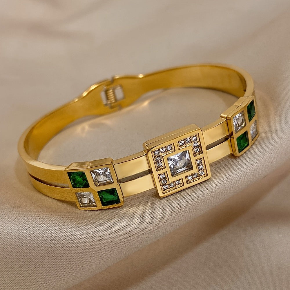 18k Elegant Square Gem Cuff Bracelet