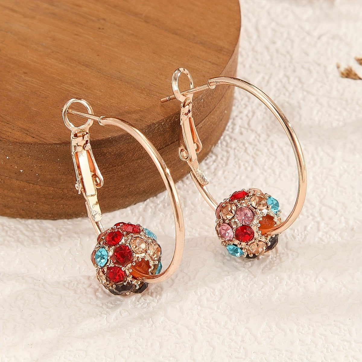 Dainty Rhinestone Ball Hoop Earrings