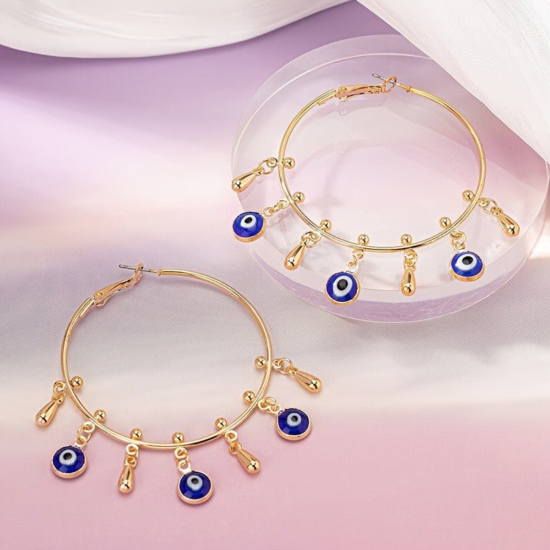 Boho Evil Eye Drop Hoop Earrings