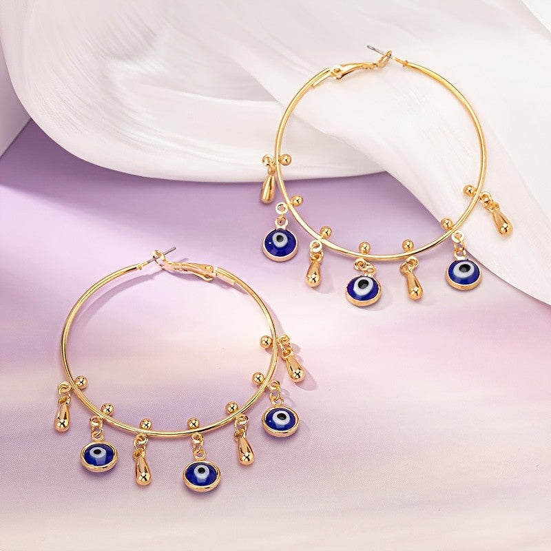Boho Evil Eye Drop Hoop Earrings