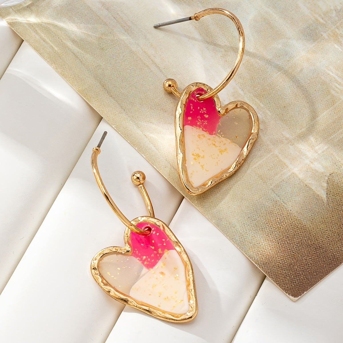 18k Romantic Resin Heart Hoop Earrings