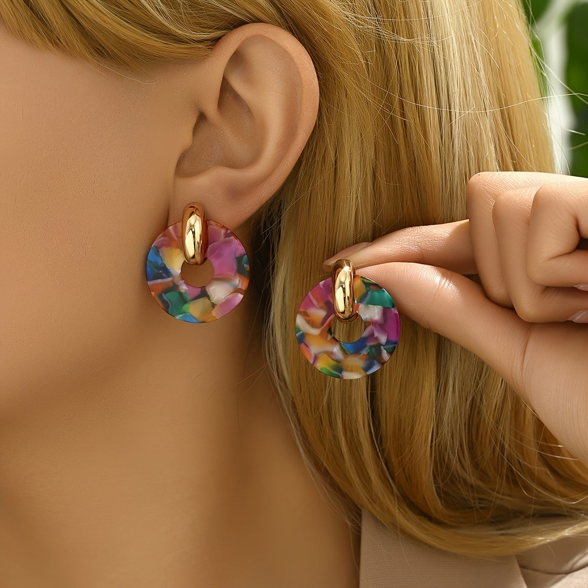 Elegant Multicolor Patchwork Drop Earrings