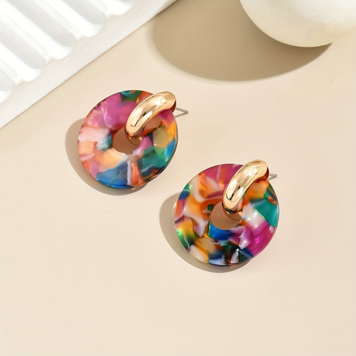 Elegant Multicolor Patchwork Drop Earrings