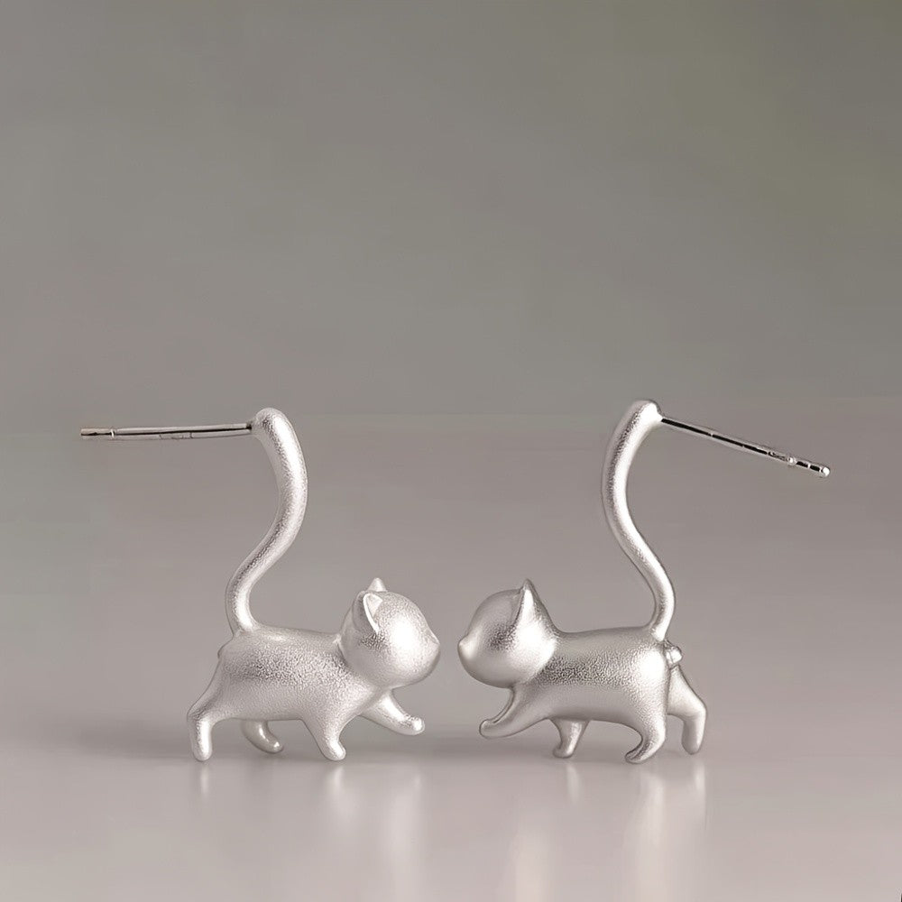 Dainty Walking Kitten Stud Earrings