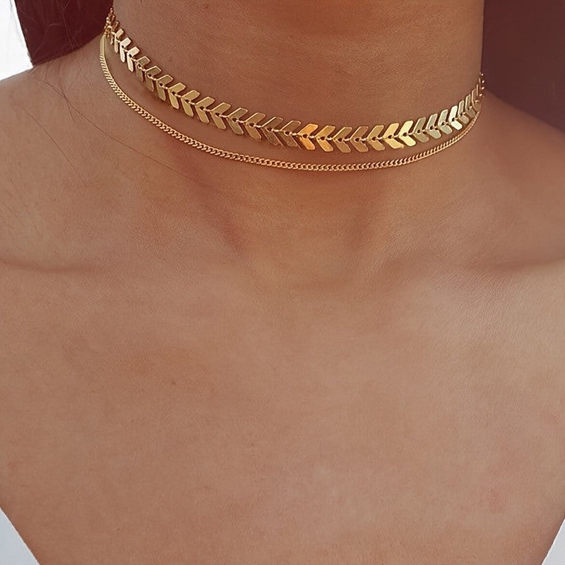 Boho Layered Leaf Choker Necklace