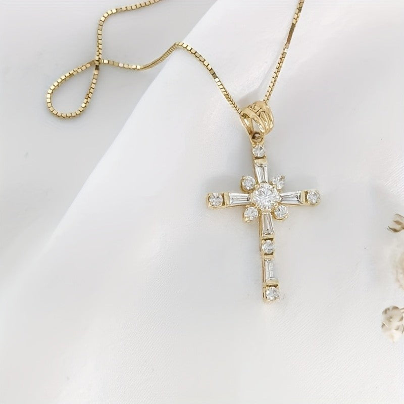 Elegant Zirconia Cross Pendant Necklace