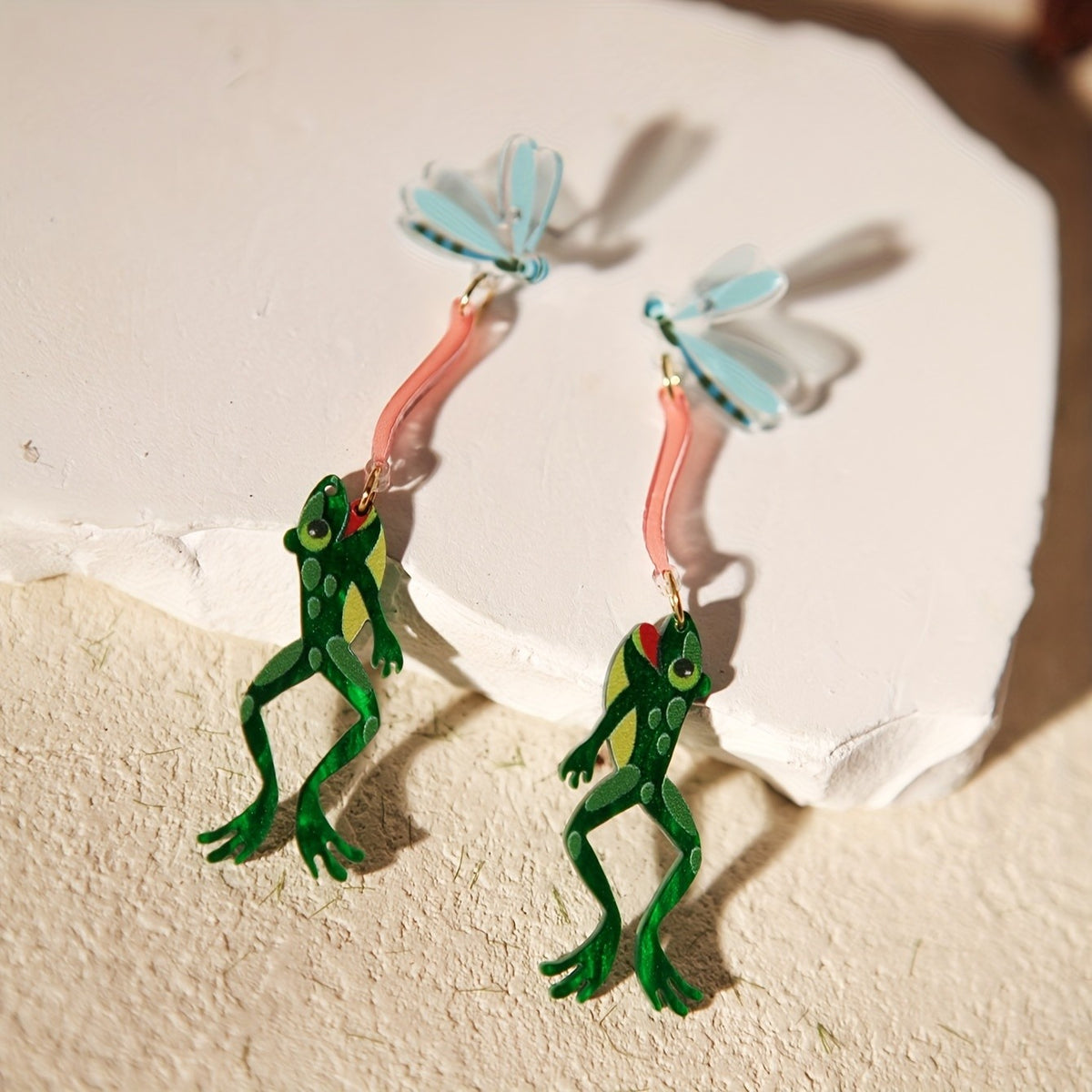Cute Acrylic Frog Dragonfly Earrings