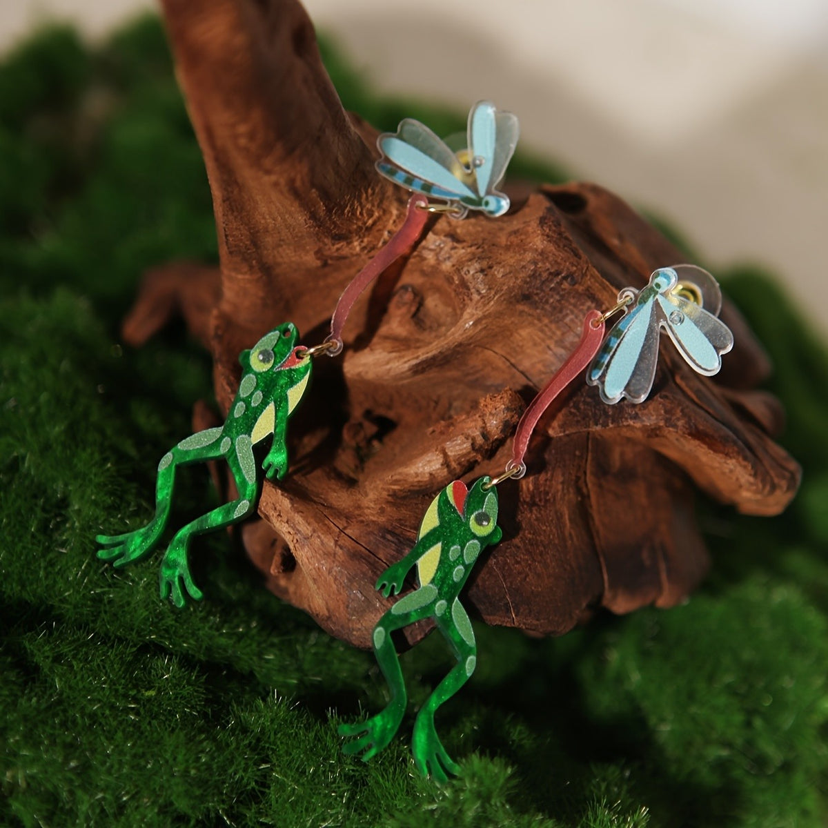 Cute Acrylic Frog Dragonfly Earrings