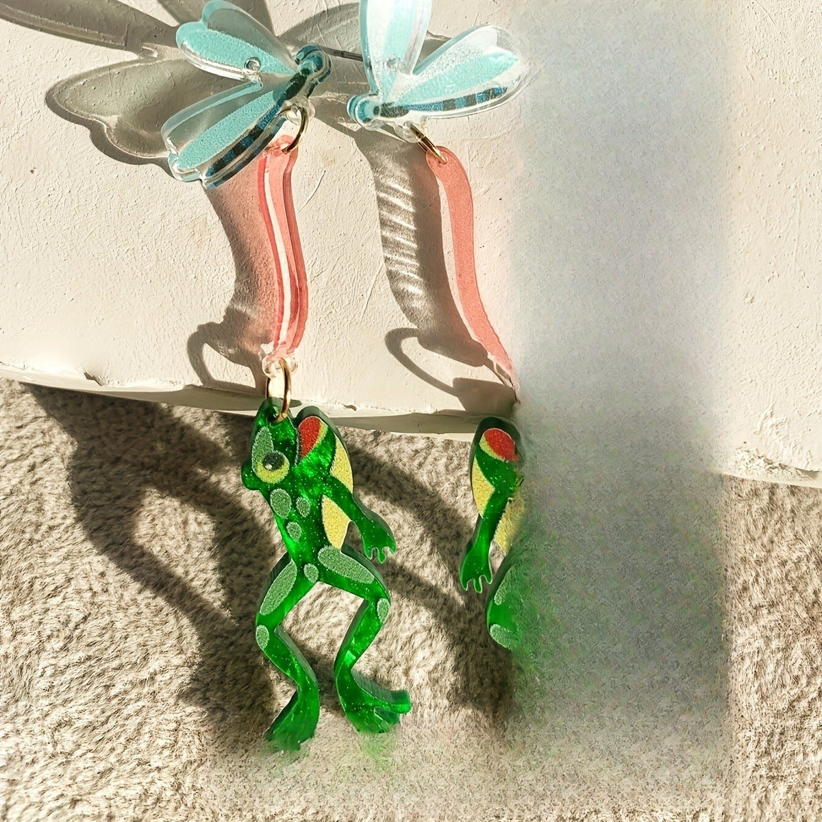 Cute Acrylic Frog Dragonfly Earrings