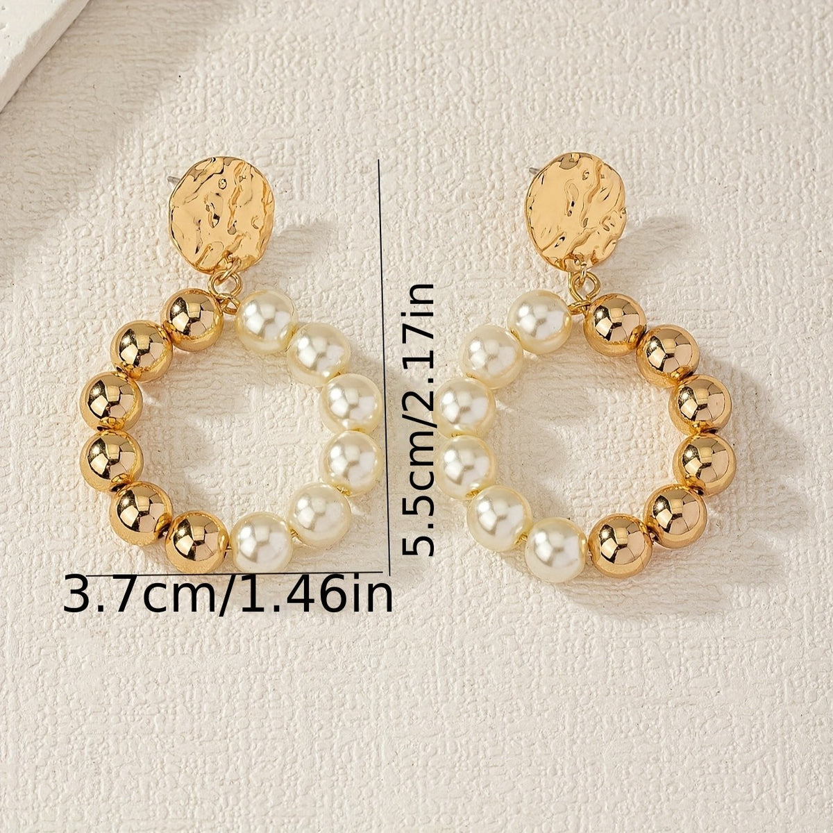 Classy Textured Disc Pearl Hoop Earrings
