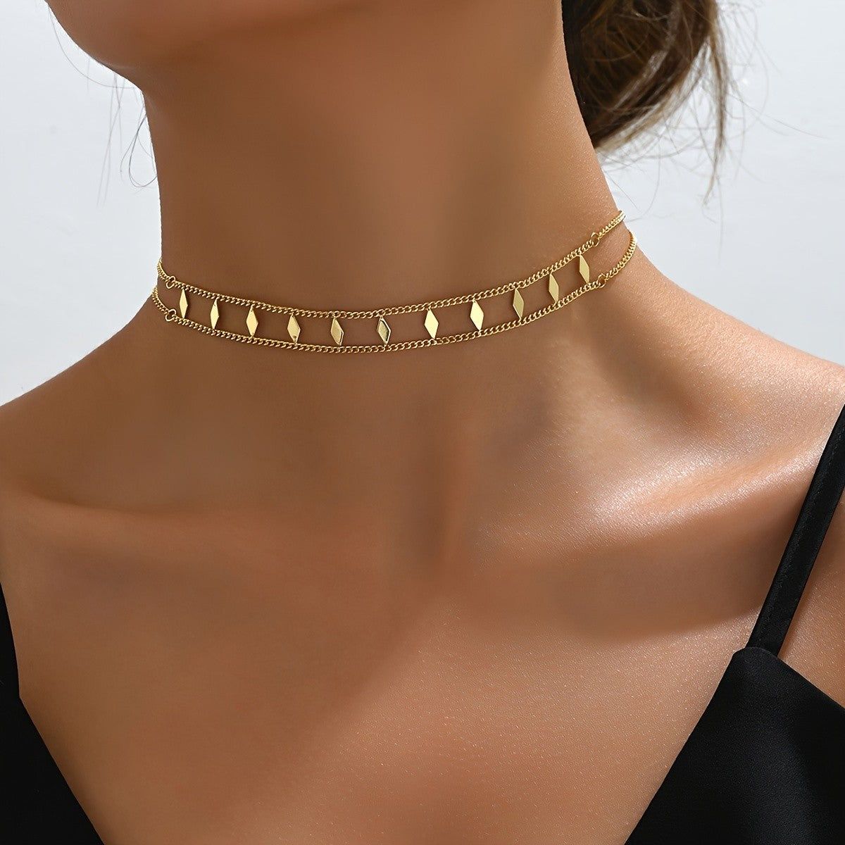 14k Dainty Double Layer Choker Necklace