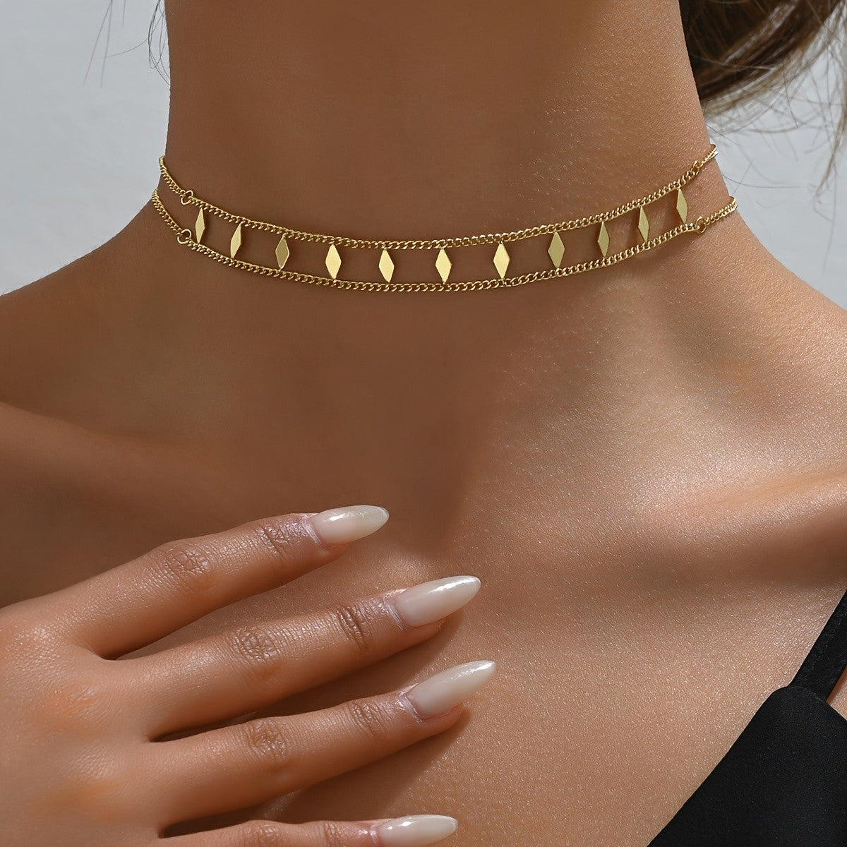 14k Dainty Double Layer Choker Necklace