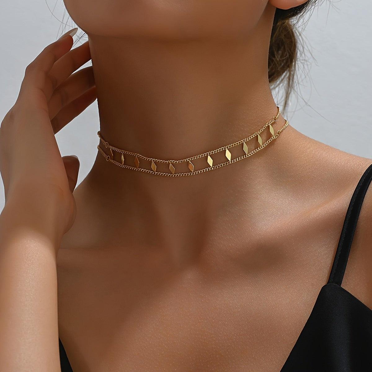 14k Dainty Double Layer Choker Necklace
