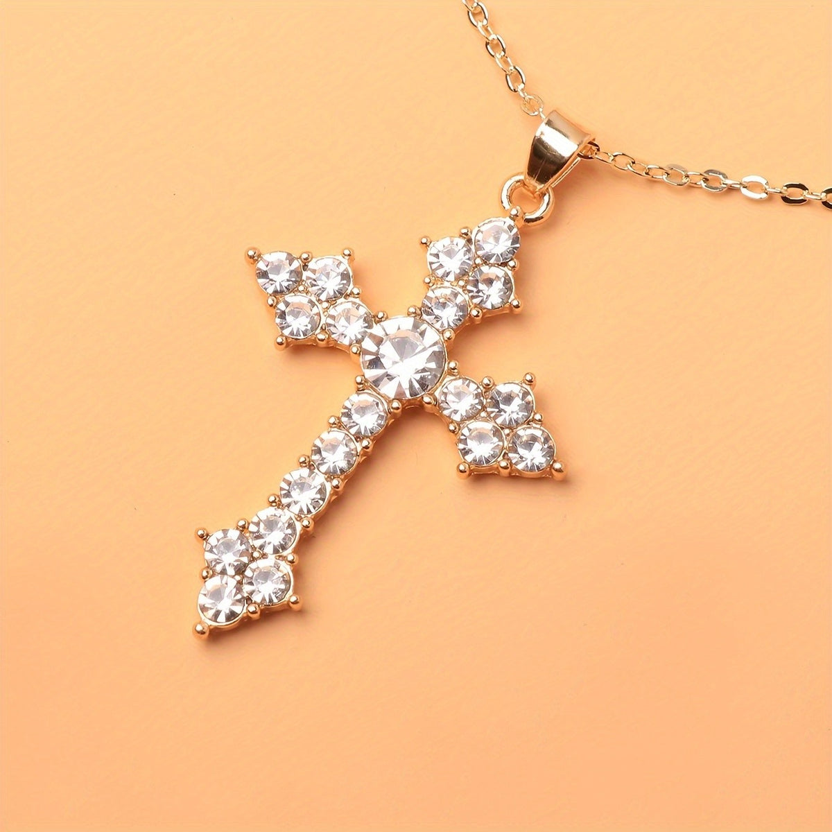 Elegant Green Crystal Cross Necklace