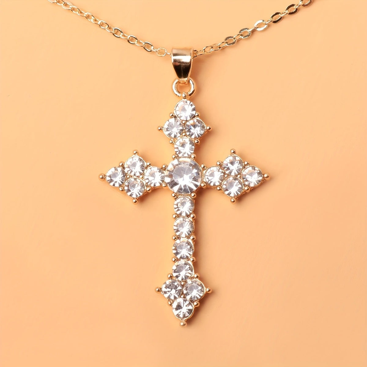 Elegant Green Crystal Cross Necklace