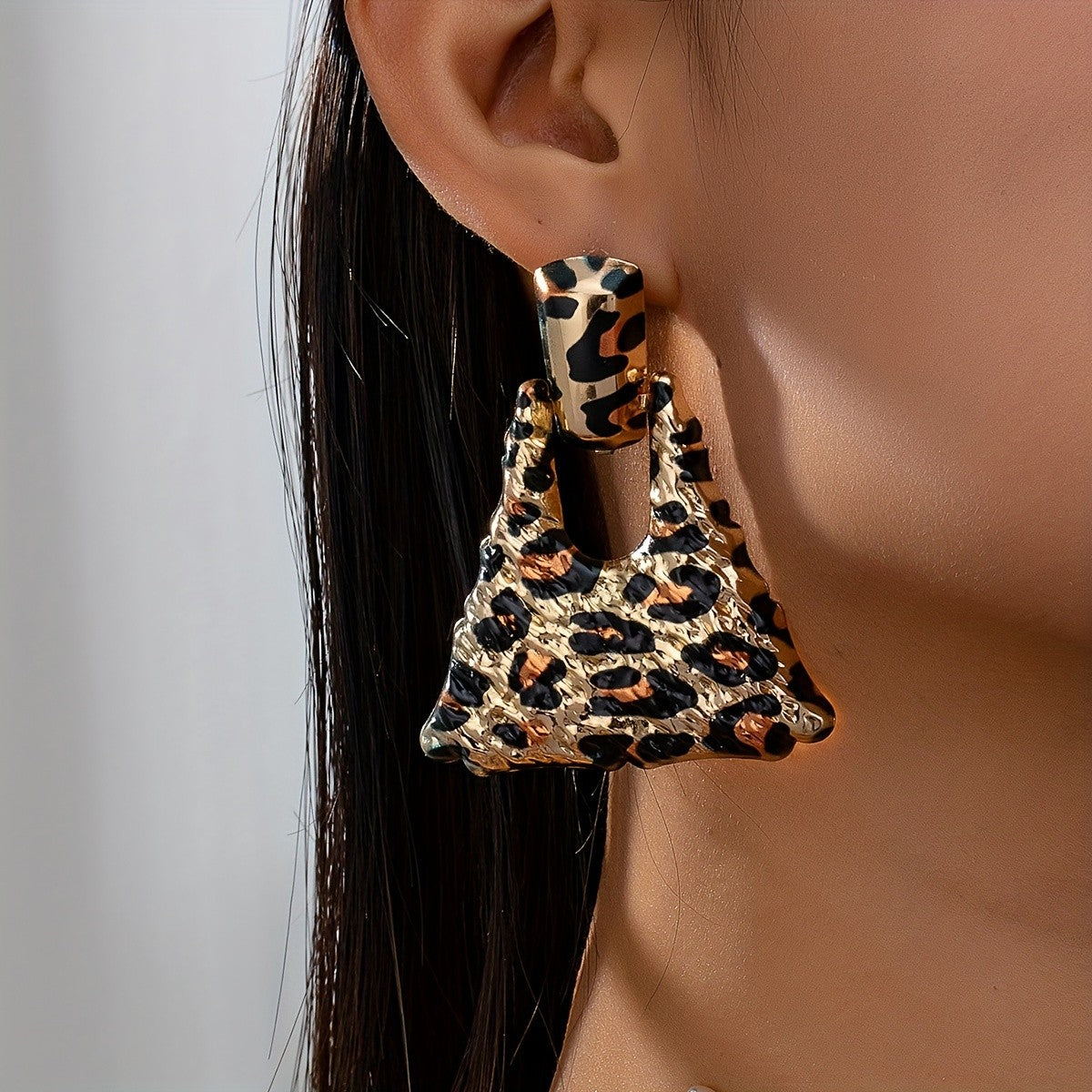 18k Boho Leopard Print Bag Earrings