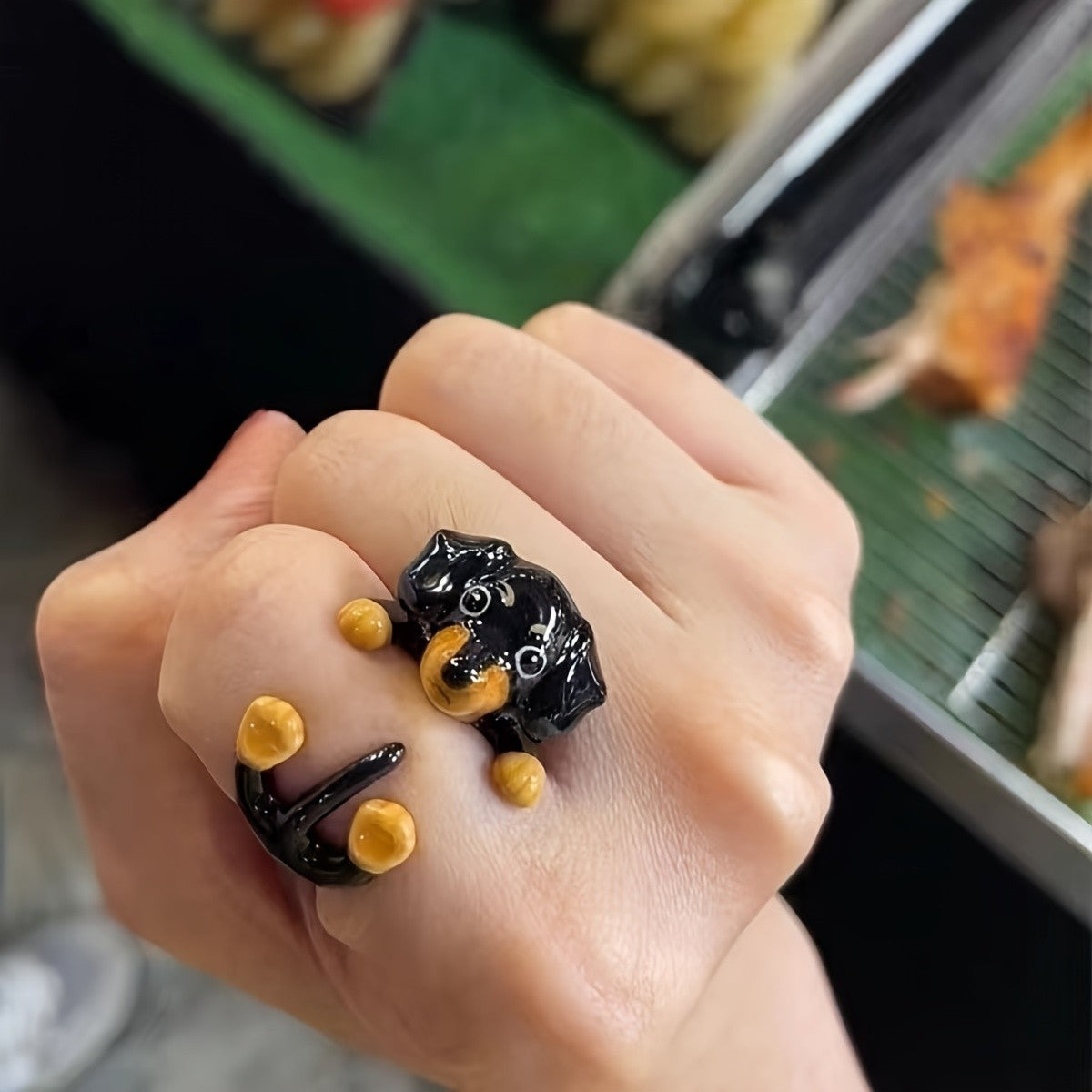 Cute Black Puppy Dog Ring