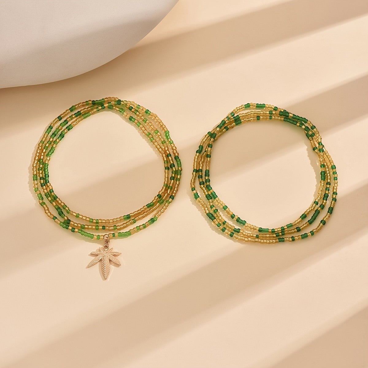 Boho Green Bead Maple Leaf Anklet