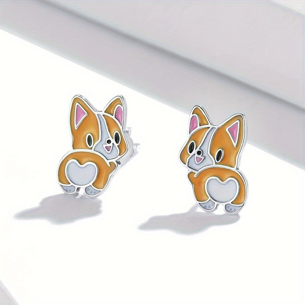 Cute Enamel Corgi Stud Earrings
