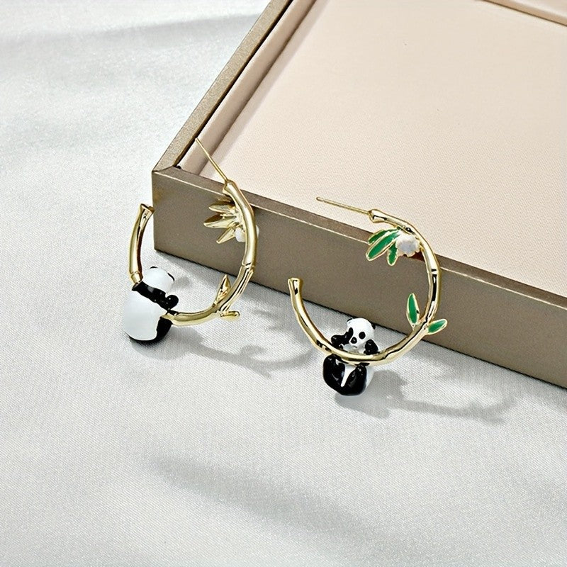 Cute Panda Bamboo Hoop Earring
