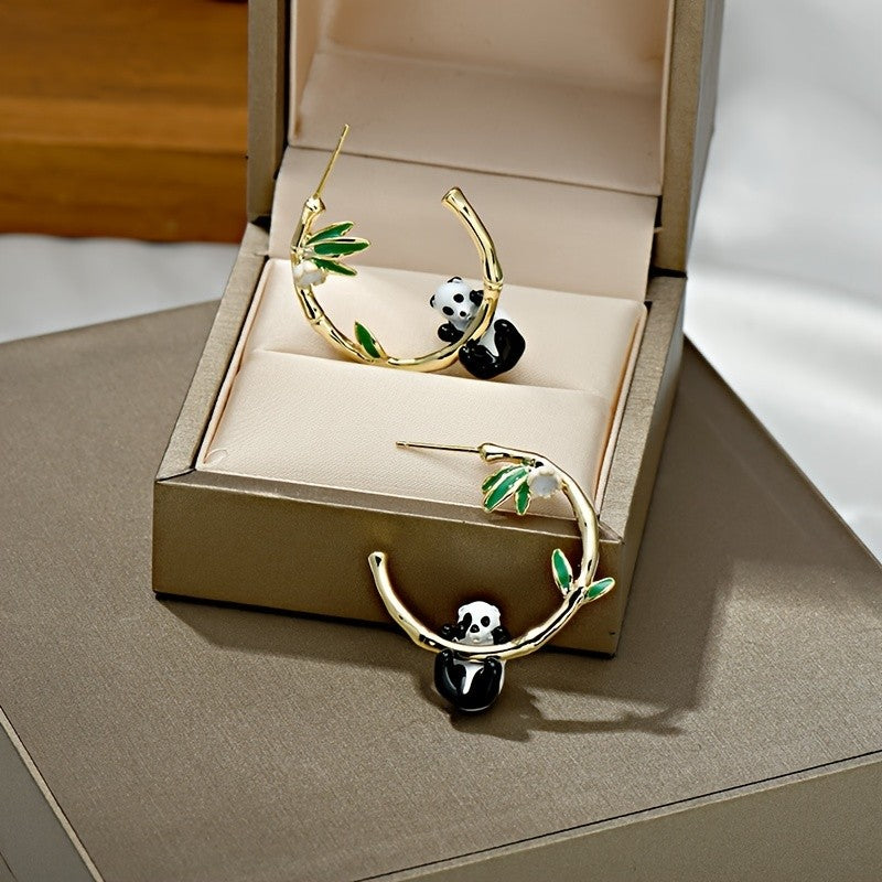 Cute Panda Bamboo Hoop Earring