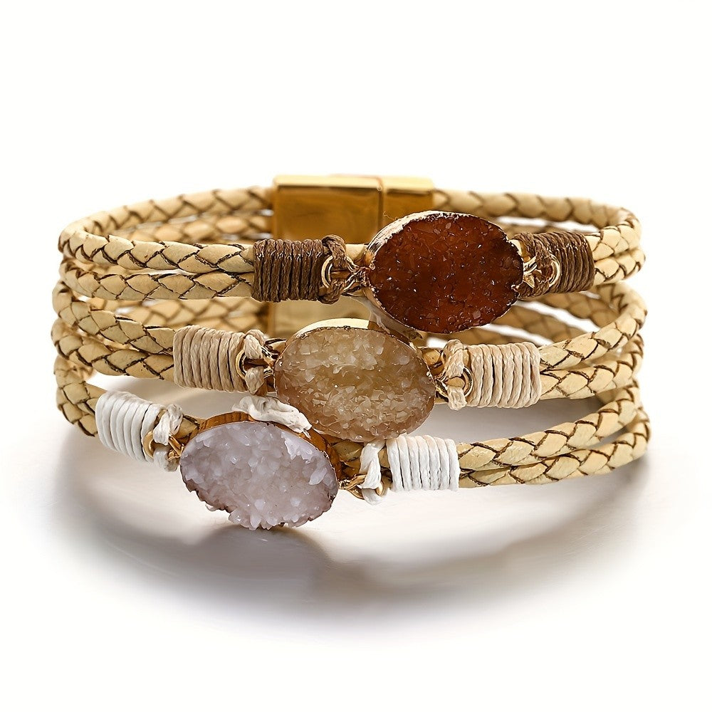Boho Braided Triple Stone Wrap Bracelet