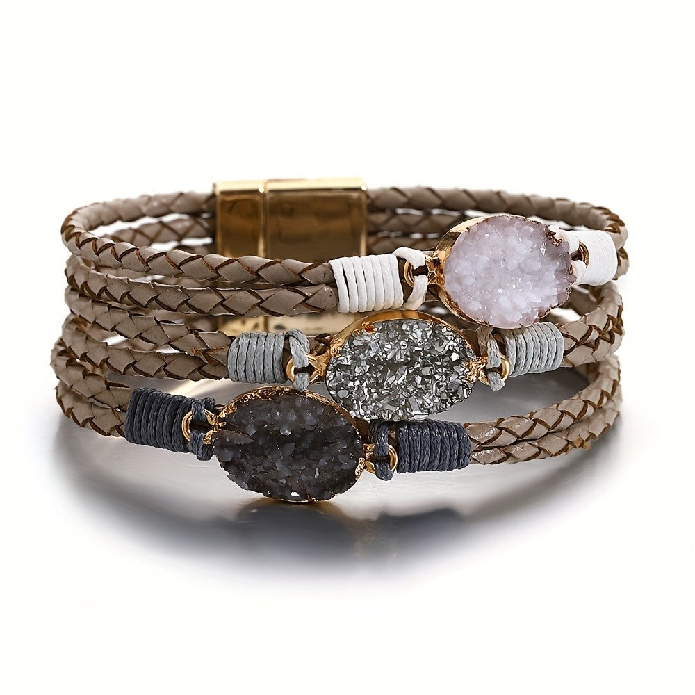 Boho Braided Triple Stone Wrap Bracelet