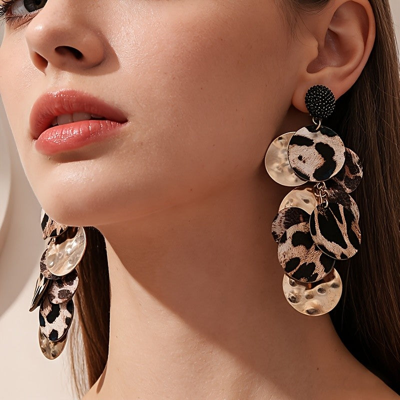 Leopard Print Layered Disc Earrings