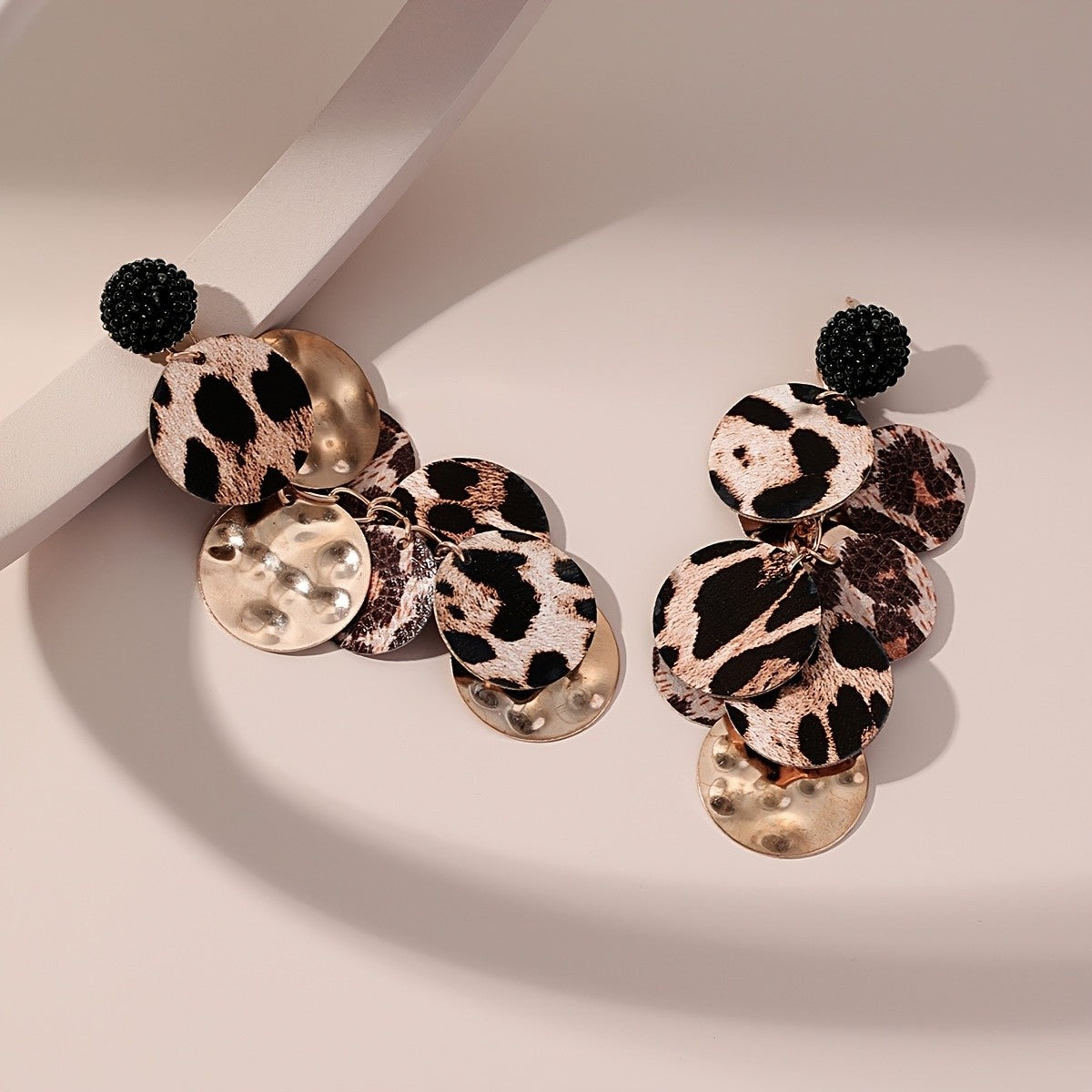 Leopard Print Layered Disc Earrings