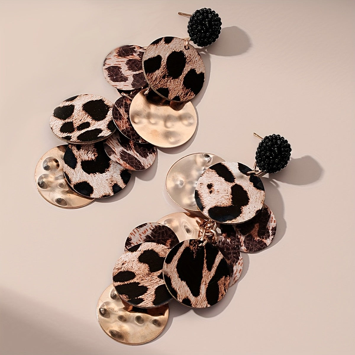 Leopard Print Layered Disc Earrings