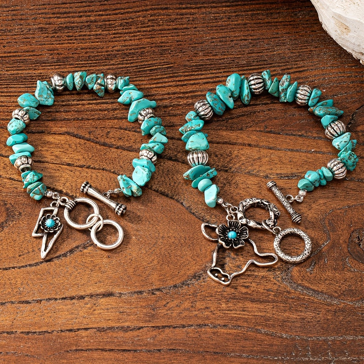 Boho Vintage Turquoise Lightning & Cow Charm Bracelet
