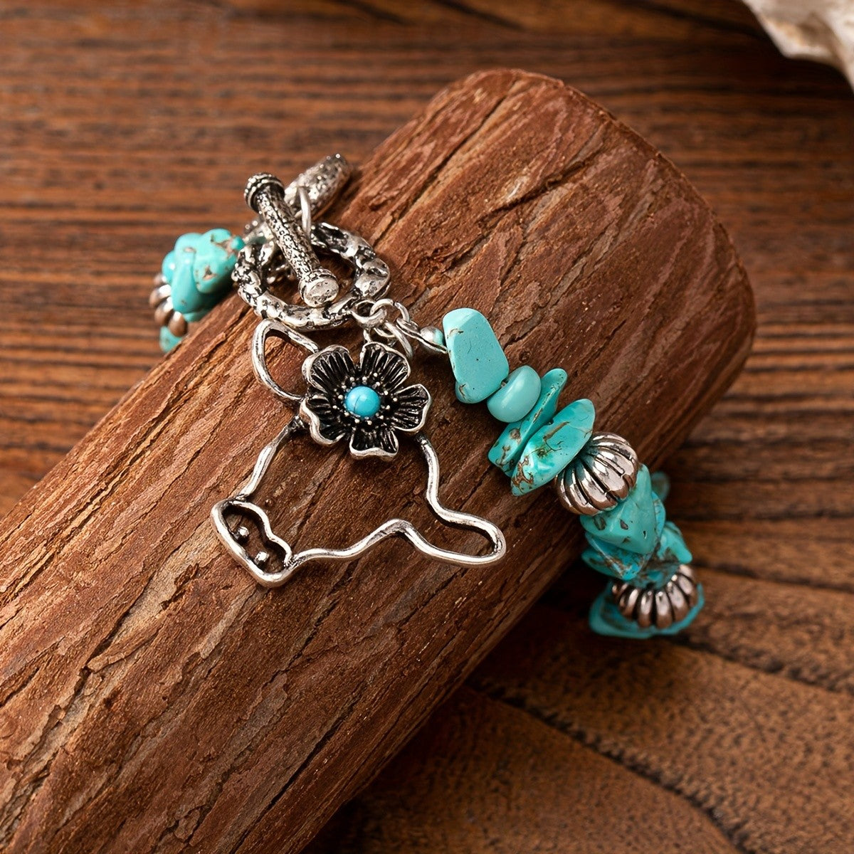 Boho Vintage Turquoise Lightning & Cow Charm Bracelet