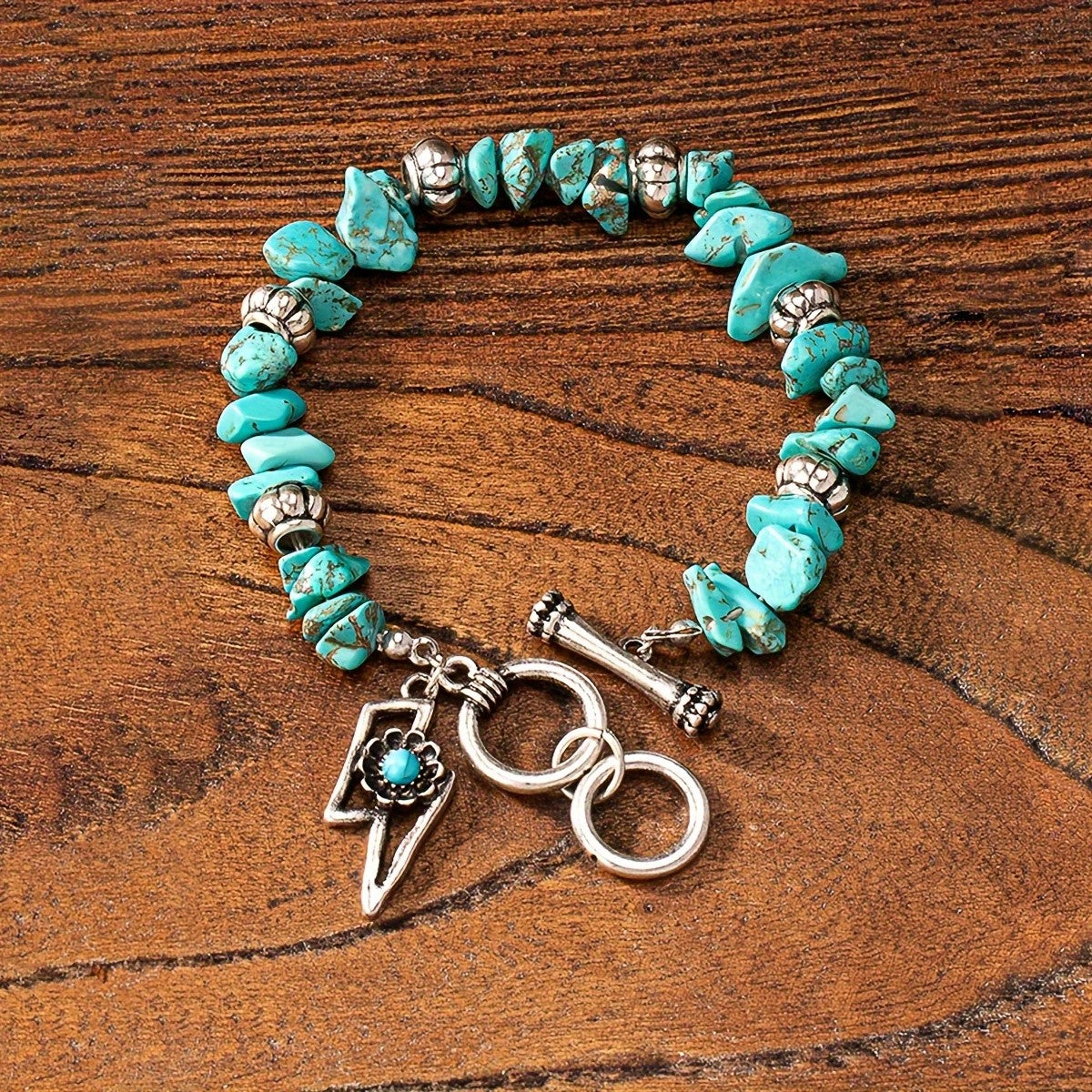 Boho Vintage Turquoise Lightning & Cow Charm Bracelet