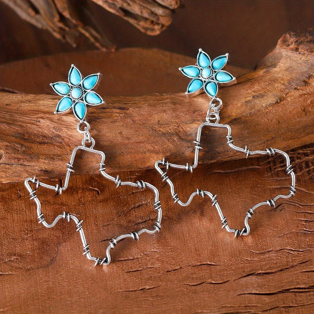Boho Turquoise Flower Texas Drop Earrings