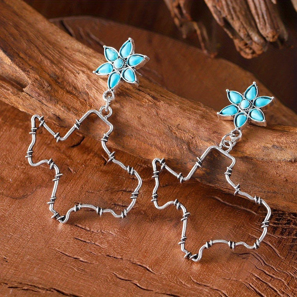Boho Turquoise Flower Texas Drop Earrings