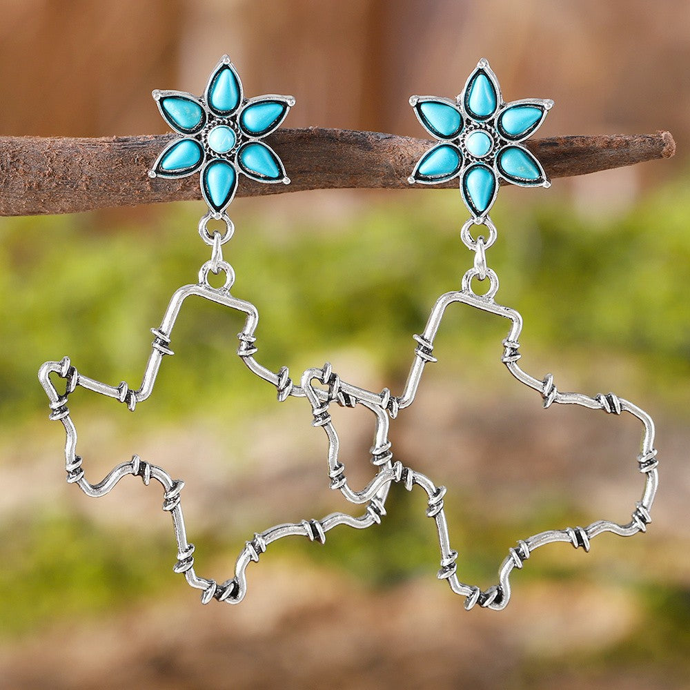 Boho Turquoise Flower Texas Drop Earrings