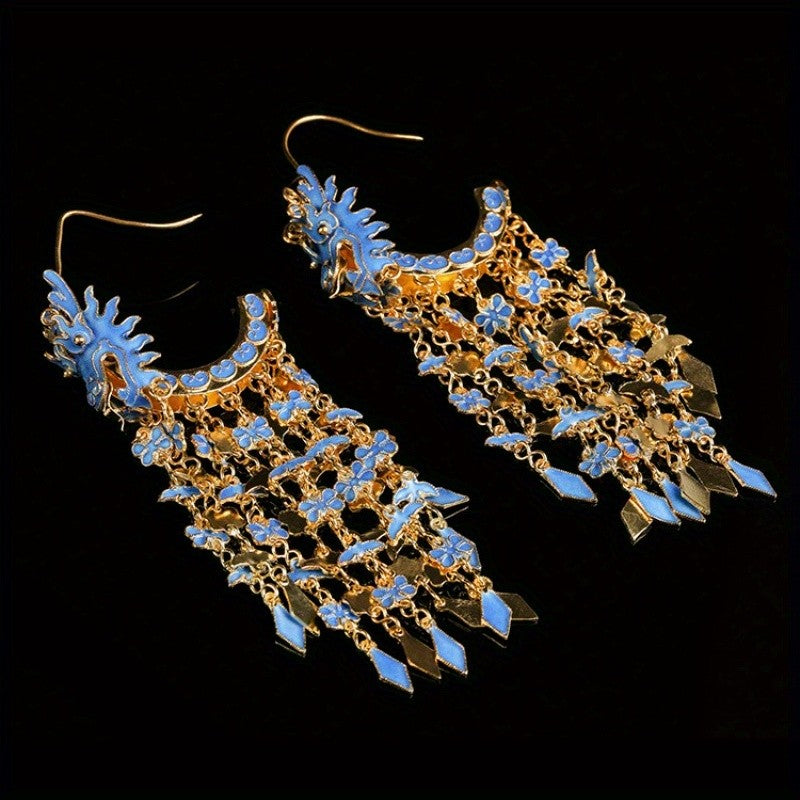 14k Elegant Blue Dragon Earrings