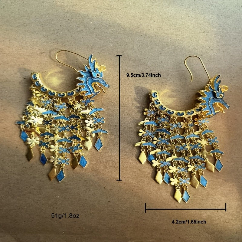 14k Elegant Blue Dragon Earrings