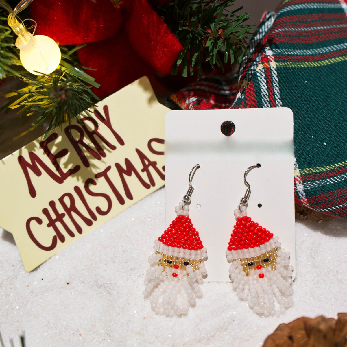 Boho Beaded Santa Claus Earrings