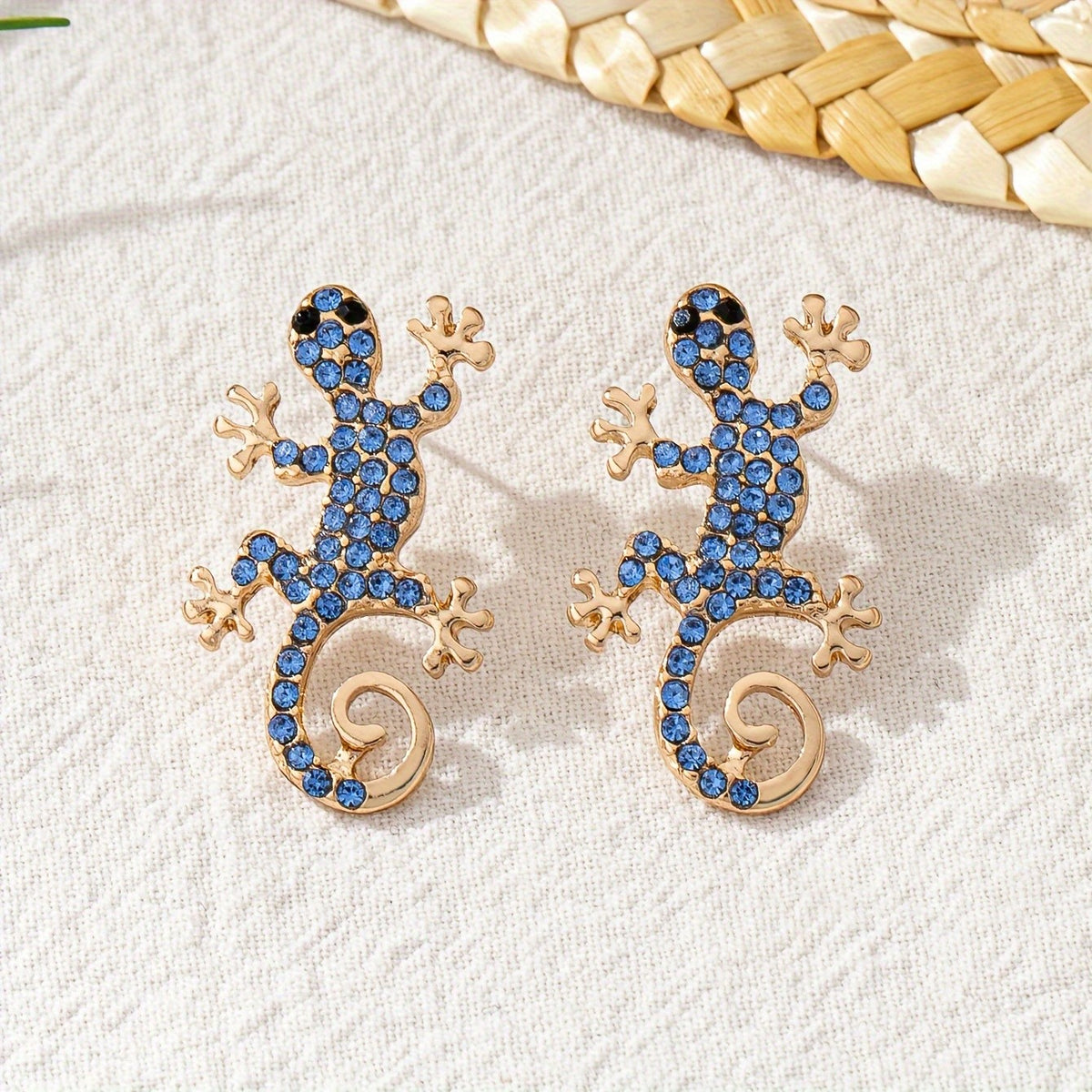 Elegant Blue Crystal Gecko Earrings