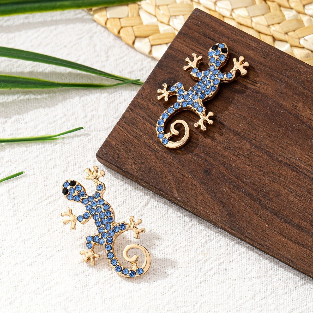 Elegant Blue Crystal Gecko Earrings