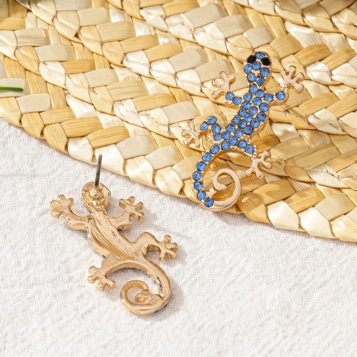 Elegant Blue Crystal Gecko Earrings