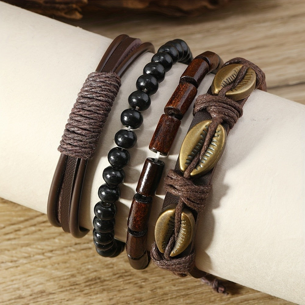 4pc Vintage Boho Shell & Bead Bracelet Set