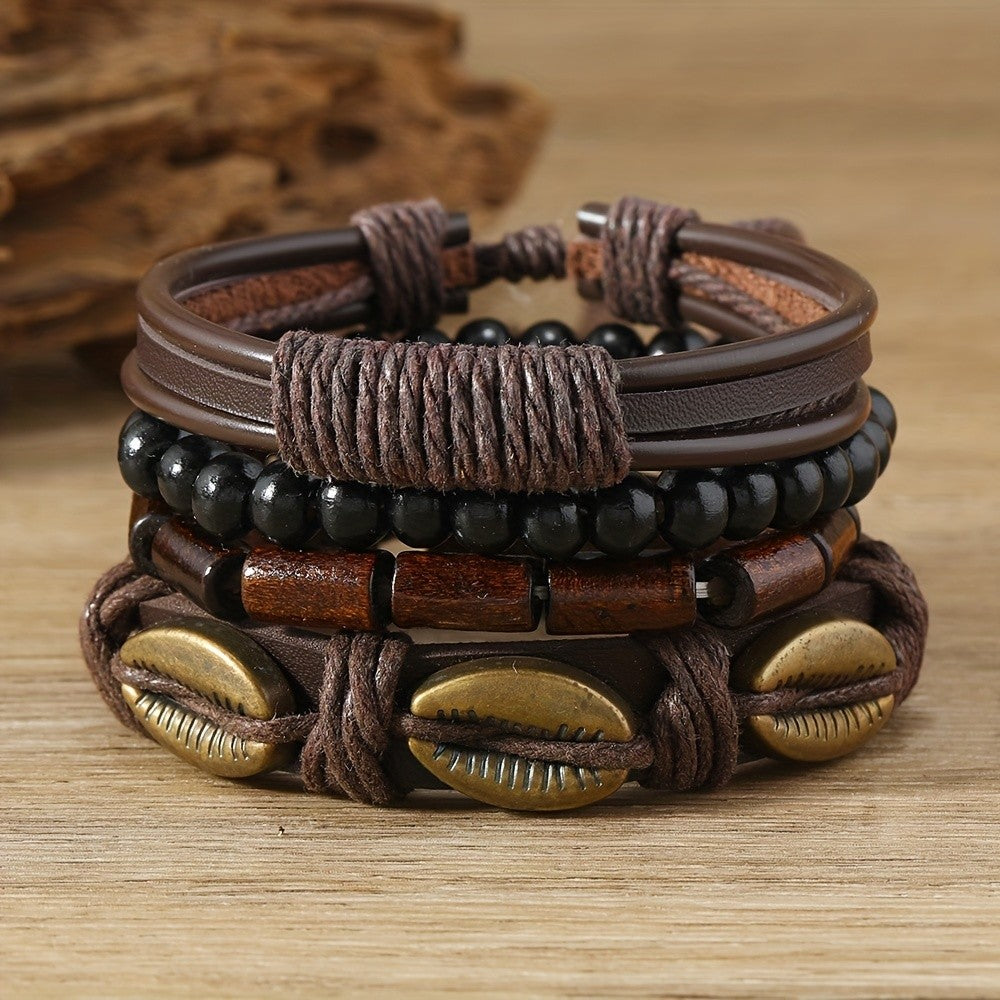 4pc Vintage Boho Shell & Bead Bracelet Set